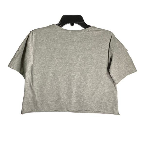 Shein Women L Gray Crop "What Ever" Spell Out Grunge Short Sleeve Lounge Tee - Picture 2 of 7